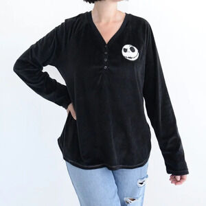 Disney The Night Before Christmas Black Half Button Down  Shirt Large